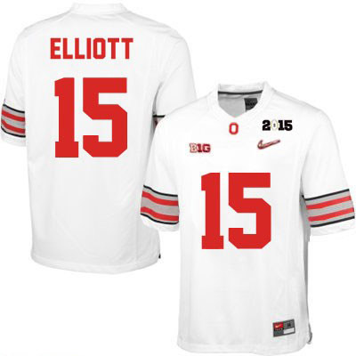 Ohio State Buckeyes Men's Ezekiel Elliott #15 White Authentic Nike Diamond Quest 2015 Patch College NCAA Stitched Football Jersey OF19T57ZB